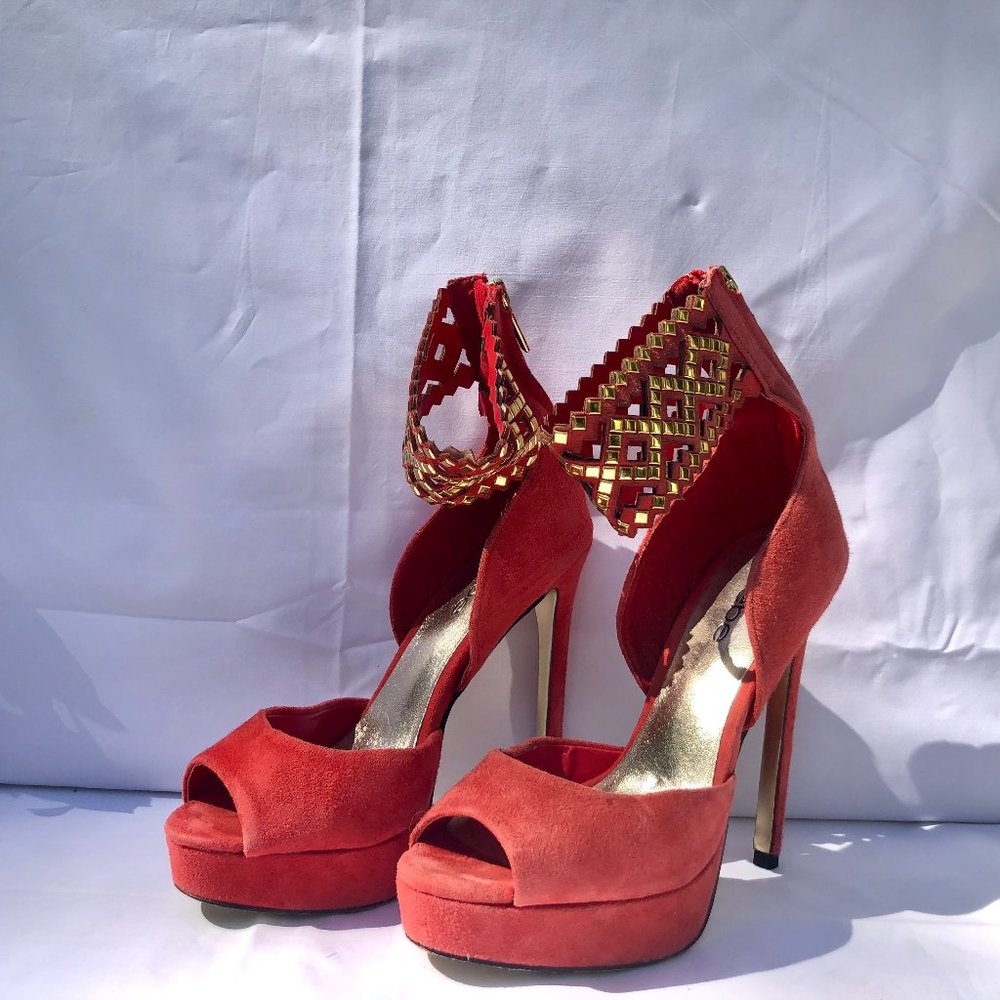 Bebe Peeptoe Suede w/ Gold Embelished Ankle Strap